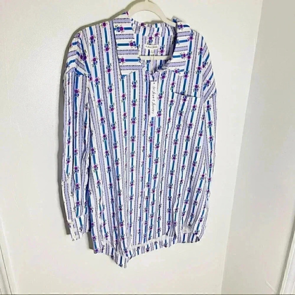 NWT For Love & Lemons Dahlia Boyfriend Shirt Corset Belt Blue White Floral - Picture 9 of 10